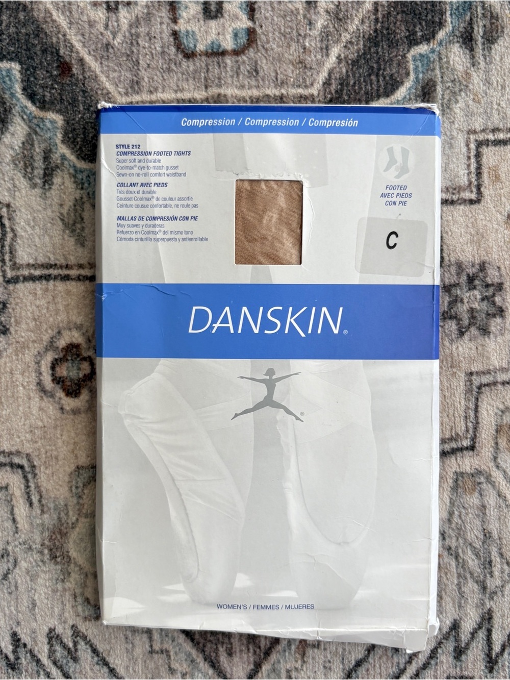 Danskin 212 Compression Microfiber Footed Tights Size C Light Toast NOS USA